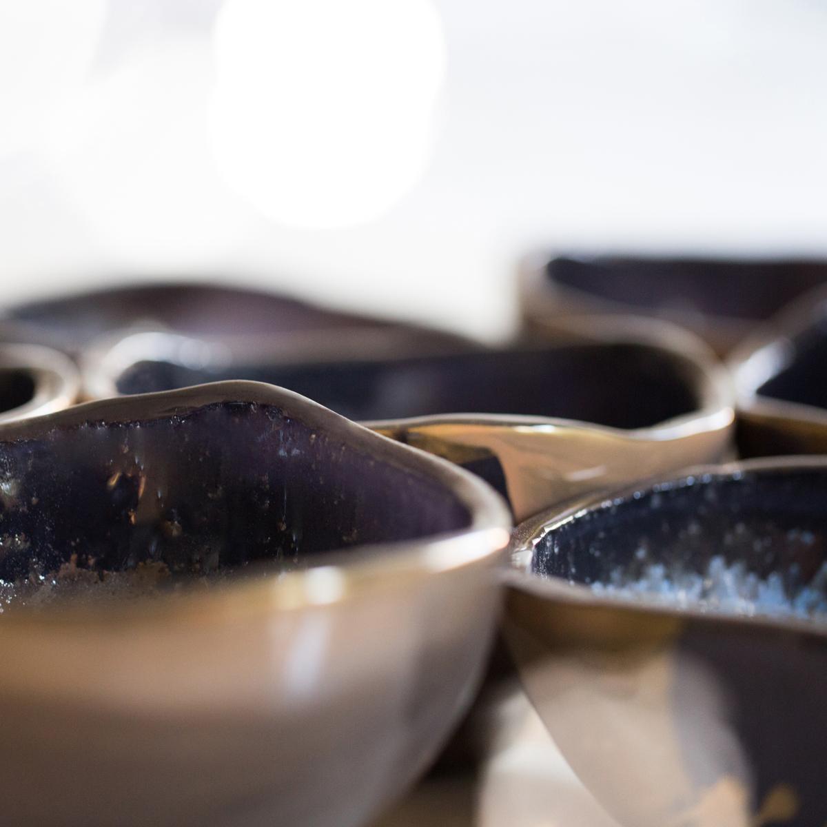 Handcrafted Japanese rice bowls Reese in navy blue and gold by AnnaVasily's tableware designer Anna.