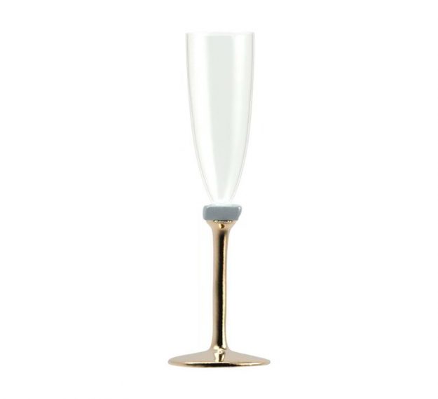 Elegant Champagne Glasses With Brass Stem Designed by Anna Vasily - Side View