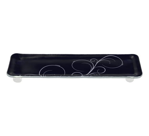 Modern Navy Blue Floral Petit Fours Plate Designed by Anna Vasily - 3/4 View