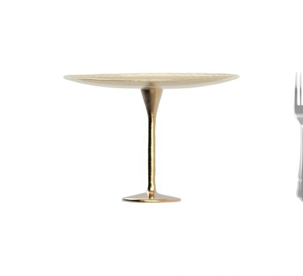 Glimmering Gold Cake Display Stand on Pedestal by Anna Vasily - Measure View