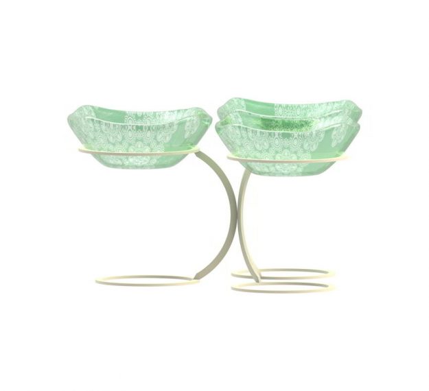 Green Fruit Bowl Stand With 3 Glass Bowls Designed by Anna Vasily - Side View