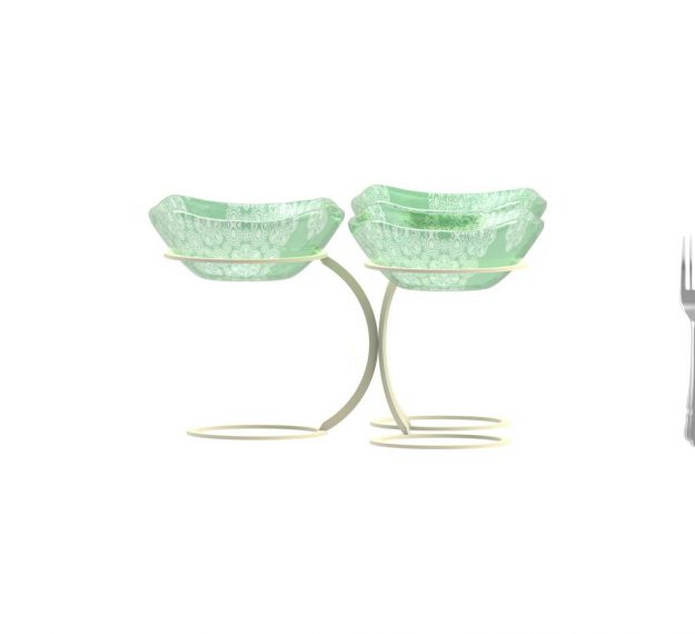 Green Fruit Bowl Stand With 3 Glass Bowls Designed by Anna Vasily - Measure View