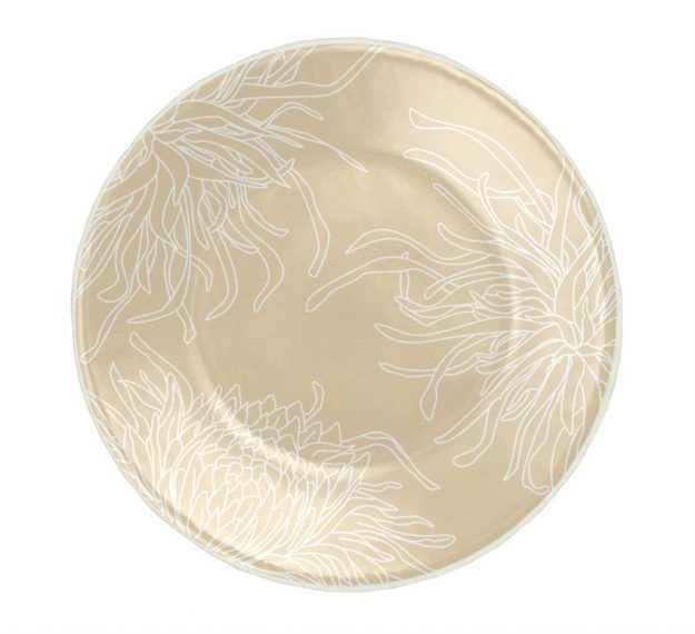 Round Small Side Plates in Beige with Floral Pattern by Anna Vasily - Top View