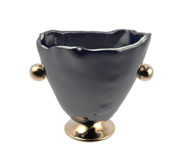 Glass Wine Ice Bucket on Pedestal with Bronze Handles by Anna Vasily - 3/4 View