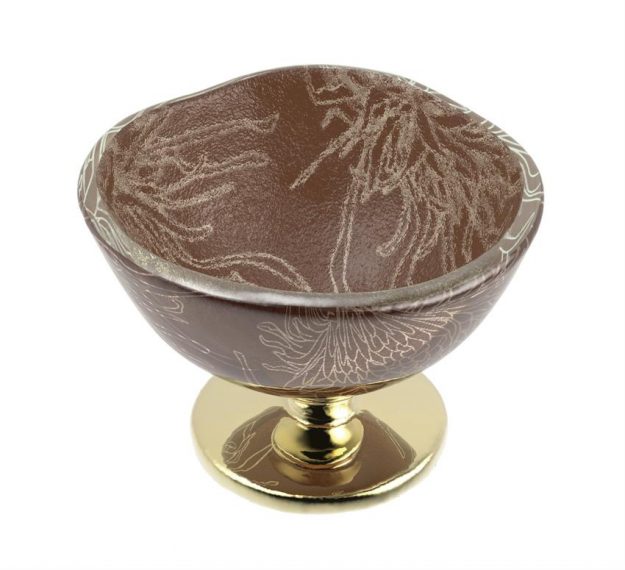 Handcrafted Doe Brown Sorbet Bowls with Floral Pattern by Anna Vasily - 3/4 View