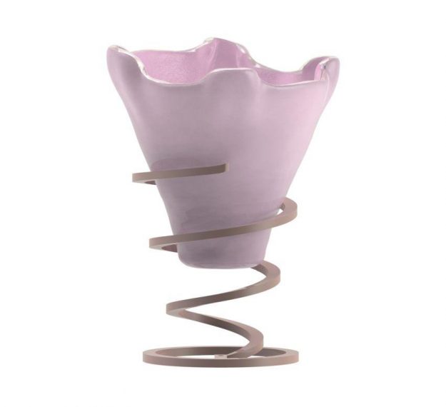 Soft Shell Pink Ice Cream Bowls Supported on a Spiral Metal Base - Side View
