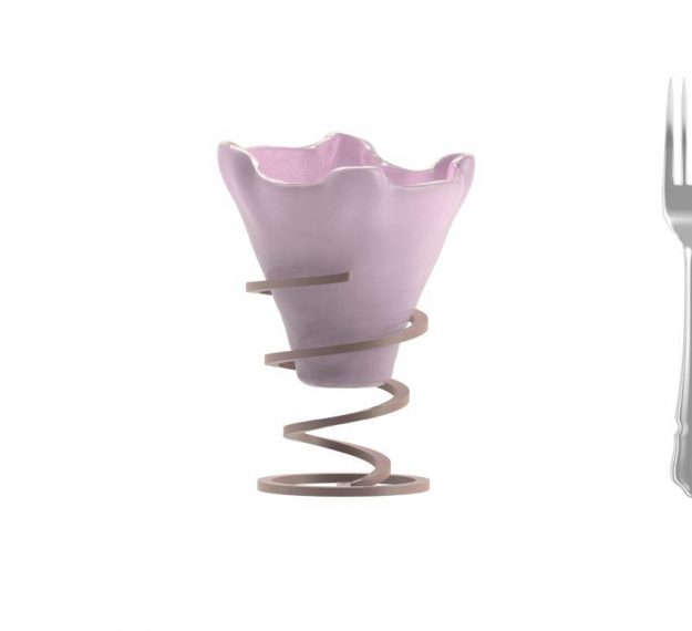 Soft Shell Pink Ice Cream Bowls Supported on a Spiral Metal Base - Measure View