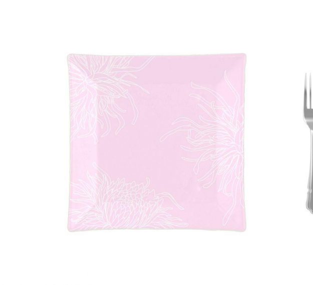 Square Pink Dessert Plates with Floral Motifs Designed by Anna Vasily - Measure View