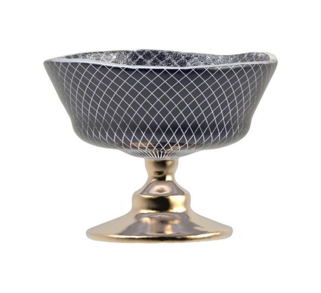 Elegant Navy Blue Dessert Bowls with Pattern Designed by Anna Vasily - Side View