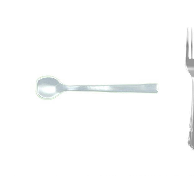 Long Dessert Spoon Tinged in Light Dawn Blue by Anna Vasily - Measure View