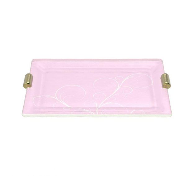 Pink Charger Plates with Shiny Brass Handles Designed by Anna Vasily - 3/4 View