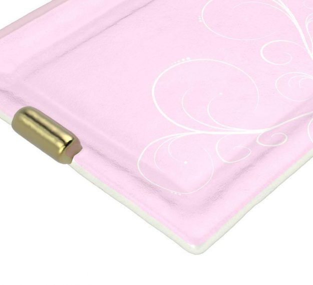 Pink Charger Plates with Shiny Brass Handles Designed by Anna Vasily - Detail View