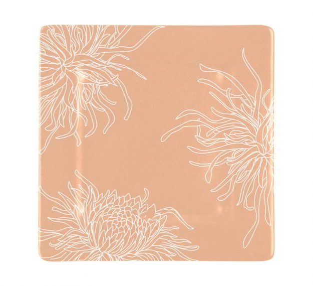 Square Dinner Plates in Floral Rose Gold, Designed by Anna Vasily - Top View