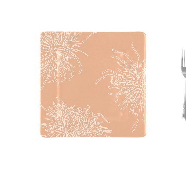 Square Dinner Plates in Floral Rose Gold, Designed by Anna Vasily - Measure View