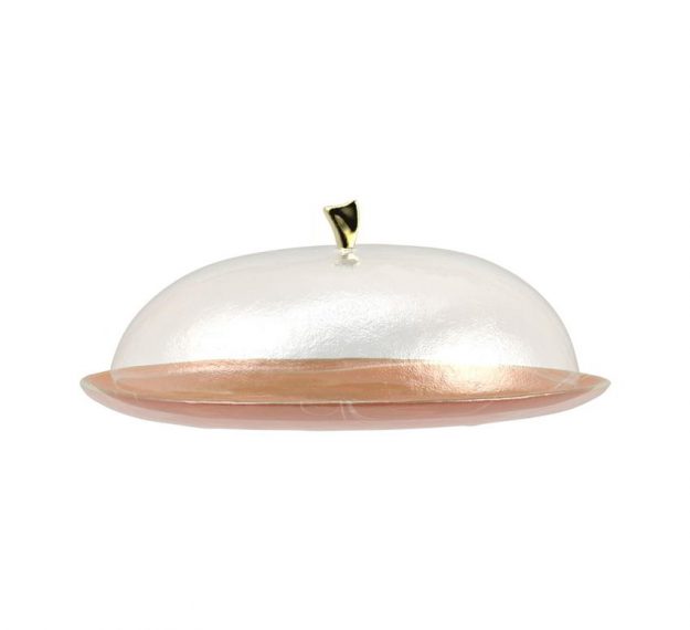 Stylish Gold Platter with Dome Designed by Anna Vasily - Side View