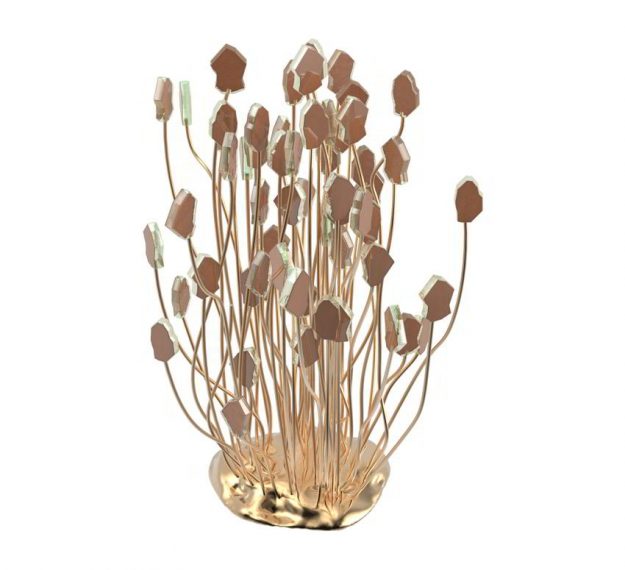 AnnaVasily - Agapa is a table centrepiece in the form of a flower bouquet in dark doe brown supported on a hand crafted bronze base.-3/4 View