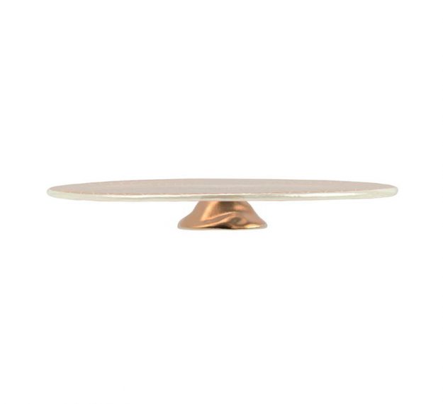 Rose Gold Glass Cake Tray on Pedestal by Anna Vasily - Side View