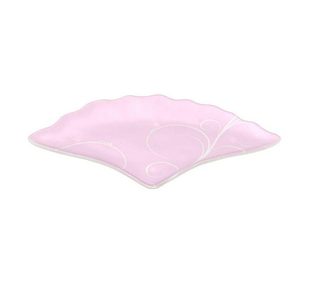AnnaVasily - Judy is a fan shaped pink charger plate in soft shell pink with our Vivace pattern.-3/4 View