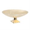 AnnaVasily - Xante is a large fruit bowl in cream and our Vivace pattern on a square bronze pedestal.-3/4 View