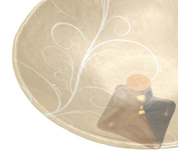 AnnaVasily - Xante is a large fruit bowl in cream and our Vivace pattern on a square bronze pedestal.-Detail View