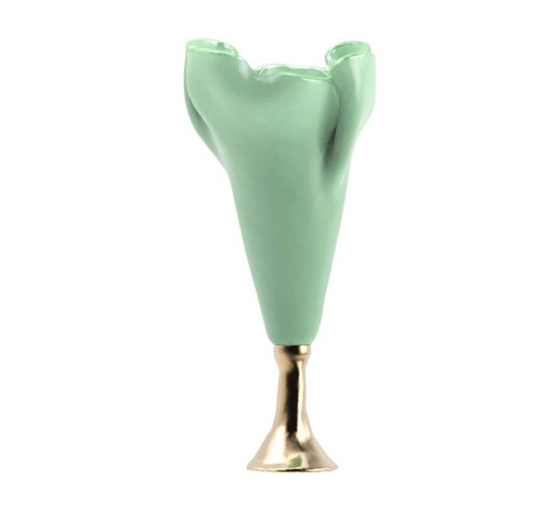 Green Glass Vase on Pedestal Delight your Flowers - By AnnaVasily - Side View
