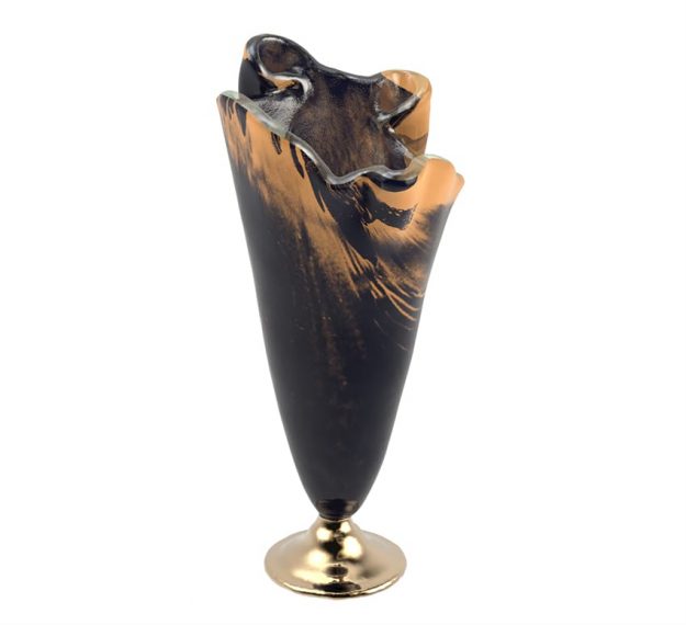 Blue Flower Vase Centrepiece on Golden Brass Pedestal by AnnaVasily - 3/4 View