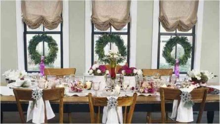 Christmas lunch table setting with fresh flowers