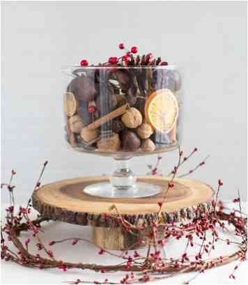 wood tone centerpiece for the Christmas table