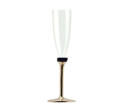 Janet is a remarkable designer champagne glass on a hand polished bronze stem, studded with a decorative glass gem in deep night blue colour.
