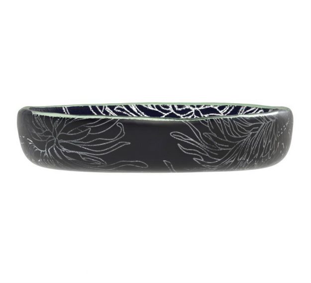 Navy Blue Nut Bowl with Floral Pattern Designed by Anna Vasily - Side View