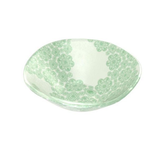 Green Rice Bowl With Pattern An Organic Glass Bowl by Anna Vasily - 3/4 View