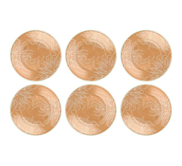 Gold Floral Side Plates A Set/6 Floral Round Plates by Anna Vasily - Set View