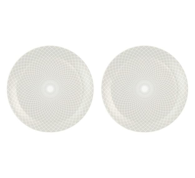 Metallic White Dinner Plate Set with a Pattern Designed by Anna Vasily - Set View