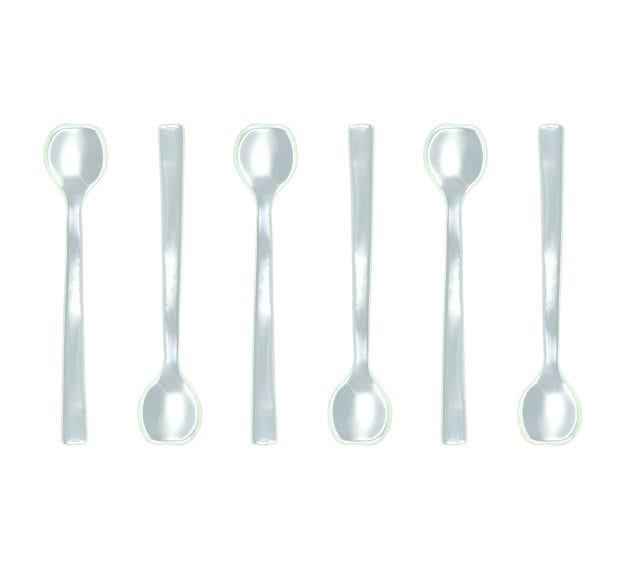 Long Dessert Spoon Tinged in Light Dawn Blue by Anna Vasily - Set View