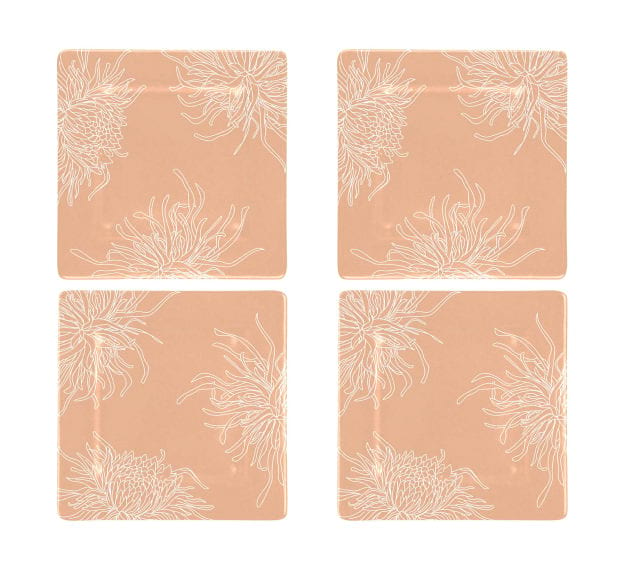 Square Dinner Plates in Floral Rose Gold, Designed by Anna Vasily - Set View
