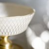 Closeup of Footed Ice Cream Bowls, Mardy Beige Trifle Glasses with Brass Stem - Anna Vasily