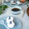 Light blue tea cups, Tita set/2 blue glass tea cups with saucers by Anna Vasily with coffee.