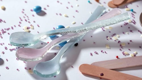 Handmade glass high tea spoons for afternoon tea parties by Anna Vasily.